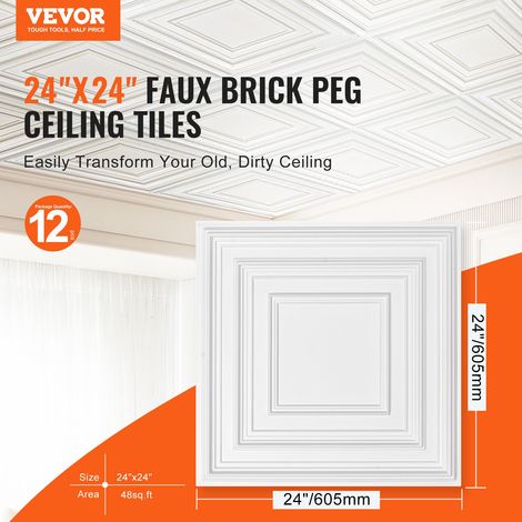 Dalles de Plafond PVC, Lot de 12, Tuiles de Plafond Plastique à Coller, 605x605 mm, Installation Découpe Facile, Revêtement de Plafond pour Décoration de Maison, Bureau, Design Texturé 3D, Blanc (1/5)