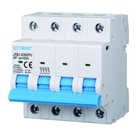 Interruttore Magnetotermico Fotovoltaico 4P DC 1000V 40A 6kA Occupa 4 Moduli DIN Ettroit JX6440 (1/3)
