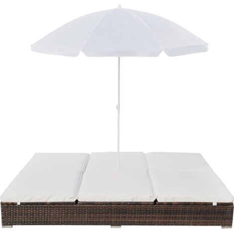 Chaise longue Transat Bain de soleil d'extérieur avec parasol Résine tressée Marron (1/5)