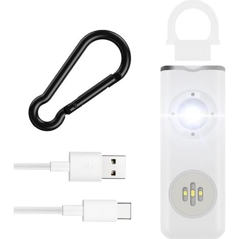 Alarme Personnelle, Porte-clés Avec Signal Stroboscopique LED, Alarme Panique de 130 DB, Safe Sound Personal Alarm, Porte clé Alarm pour Femmes Hommes Enfants et Personnes Gées - Blanc (1/5)