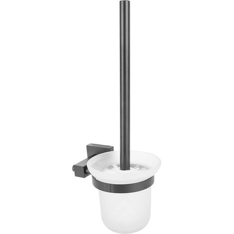 Set schwarzer, wandmontierter WC-Reinigungsbürsten mit langem Griff und Becherhalter (1/5)