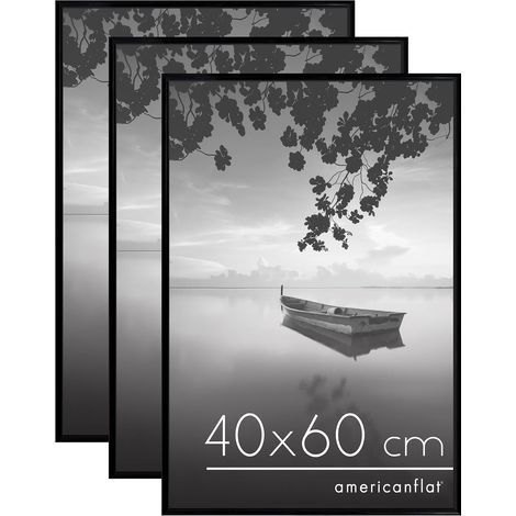 Cadre Photo 40x60 cm Noir - Cadre 60x40 cm avec Encadrement Fin et Plexi Poli - Matériel de Suspension Intégré pour Mur - Suspension Horizontale ou Verticale - Lot de 3 (1/5)