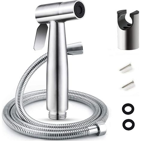 Bidet-Set mit Handbrauseschlauch und Halterung zur Wandmontage aus Edelstahl mit 2 Dichtungen für WC, Handbrausekopf und Waschbecken (1/5)