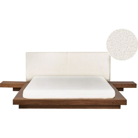 Lit Japonais Tête de Lit Bouclé avec 2 Tables de Nuit 160 x 200 cm Bois de Frêne Marron Zen