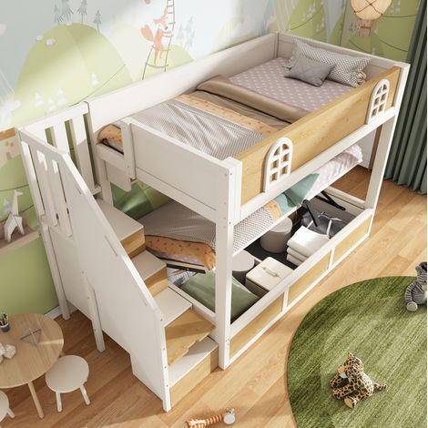 Bett Etagenbett Stauraum 90x200 Treppenschrank OKMYHOME (1/5)