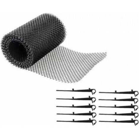 Grilles de Protection de Gouttire durable en PP,Protge Toiture et Protection contre Feuille+PLUS 10 Crochets de fixation+16cm de largeur+6m de longeur,Protective grids for gutters Noir (1/4)