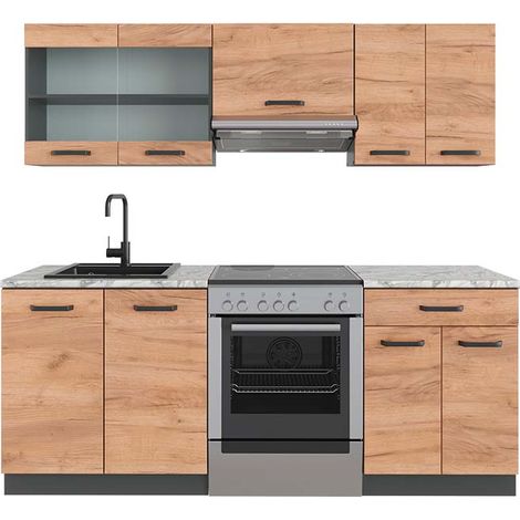 Cucina componibile R-Line, Quercia dorata/antracite, 200 cm , PL Marmo, Vicco