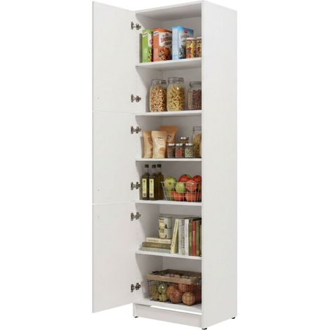 Dispensa da Cucina Falmentaa, Mobile da Cucina 5 Ripiani, 3 Ante, Apertura Battente, 60x58x215h cm Bianco