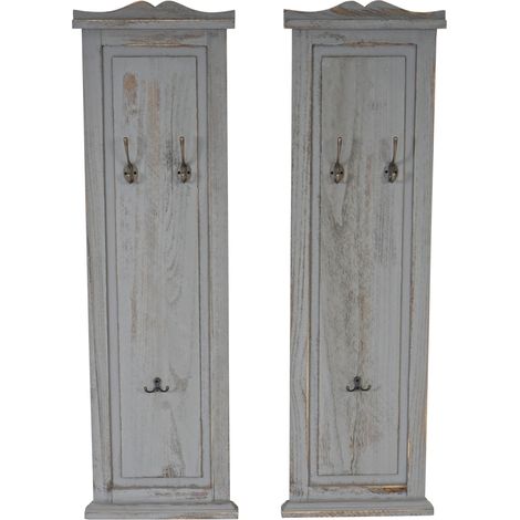 2x patère, portemanteau, vestiaire ouvert, 28x3,5x109cm, shabby, vintage, gris (1/5)