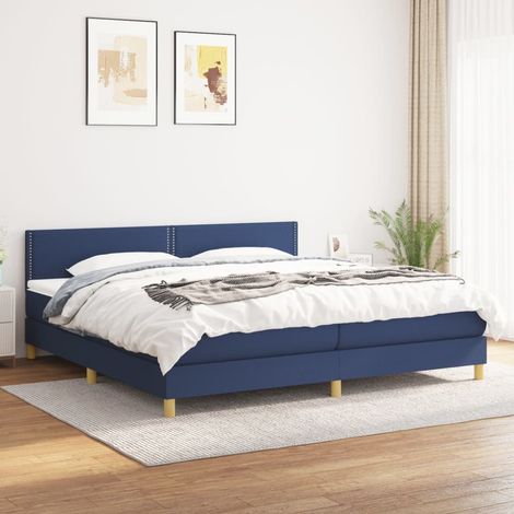 Lit à sommier tapissier avec matelas - Cadre De Lit Moderne: King Size - Lit Double - Bleu 200x200 cm Tissu Chic-904907 (1/5)