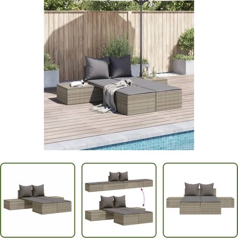 Gartenmöbel - Doppel-Sonnenliege mit Kissen Grau Poly Rattan (1/5)