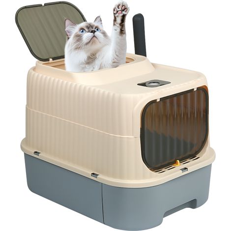 Bac à Litière Chat Fermé avec Pelle - Grande Maisonnette Hygiénique et Discrète pour Chat - 37x49x37 cm - Design Moderne et Élégant (1/5)