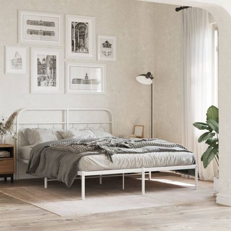 vidaXL Cadre de lit métal sans matelas et tête de lit blanc 140x190 cm (1/5)