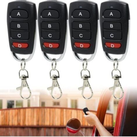 Lot de 4 télécommandes universelles de garage 433 MHz, duplicateur robuste avec 4 boutons, compatibles avec diverses marques de télécommandes de remplacement à code fixe pour porte de garage et voitur (1/5)