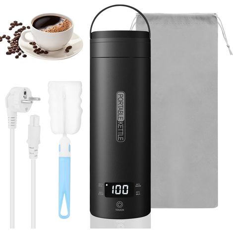 Mini Bouilloire de Voyage 500mL, Bouilloire Électrique Portable en Inox 316 Double Paroi, 4 Températures Réglables, Ébullition Rapide, Idéale pour le Bureau, l’Hôtel, le Camping ou la Voiture (1/5)