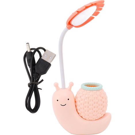 Lampe de bureau LED escargot rose sans marque modèle articulé 360° anti-lumière bleue avec porte-stylo intégré ABS (1/5)