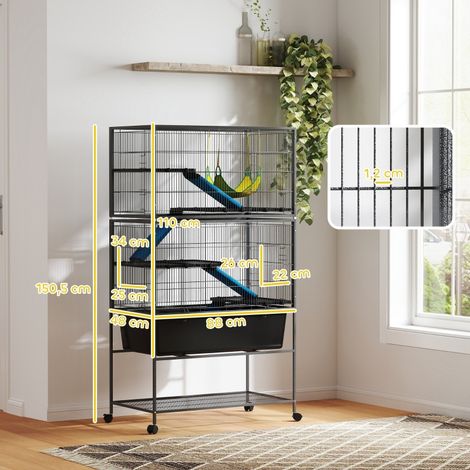 Cage à petits animaux gris foncé 5 étages 88x48x150,5cm rampes antidérapantes hamac, grand habitat ludique pour hamsters lapins cochons d’inde (1/5)