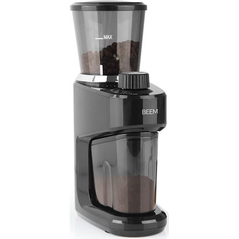 BEEM 3980 GRIND-INTENSE - Macinacaffè elettrico, 160 g, macina conica in acciaio inox, regolazione a 15 livelli, contenitore per chicchi rimovibile, 150 Watt