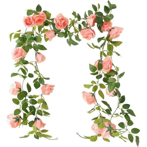 Guirlande de vigne artificielle de 2,25 m avec 10 fleurs en soie réalistes pour mariage, décoration d'intérieur, faux rotin flexible à suspendre pour murs, clôtures, balustrades, fêtes (A) (1/5)