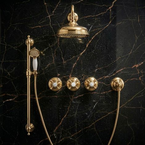 PaulGurkes Dusch-Set Gold mit Duschstange Komplett Antik Retro (1/2)