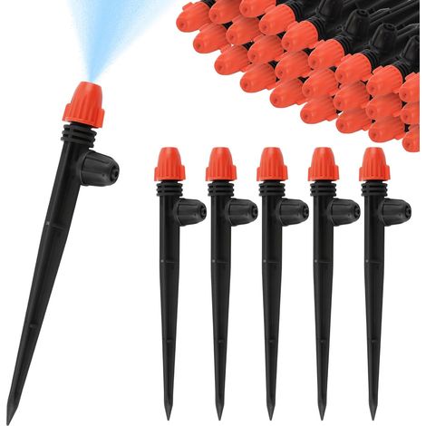 50 Émetteur Goutte À Goutte, Plastique Orange, Réglable 360 Degrés, Tuyau 4-7mm, Jardin Serre