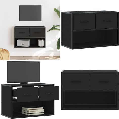 vidaXL Meuble TV noir 60x31x39,5 cm bois d'ingénierie et métal (1/5)