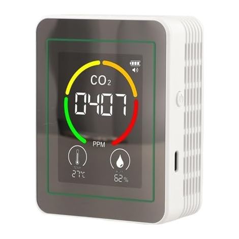 Testeur de qualité de l'air 3 en 1 avec capteur, température et humidité, écran LCD HD, 1200 mAh pour batterie, mesure précise pour le bureau, l'école et la maison, blanc (1/5)