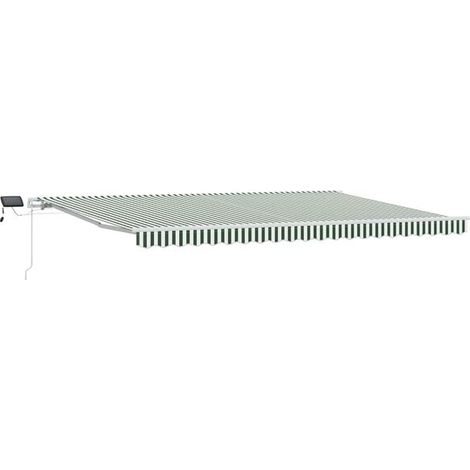 Auvent rétractable vert et blanc 500 x 300 cm - Auvent de terrasse protection solaire jardin extérieur résistant (1/5)