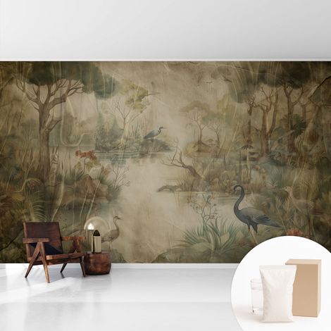 Tapete Vliestapete mit Kleber- abwaschbar - Raumgestaltung Schlafzimmer Wohnzimmer Tapete Waldszene 416x254 cm (1/5)