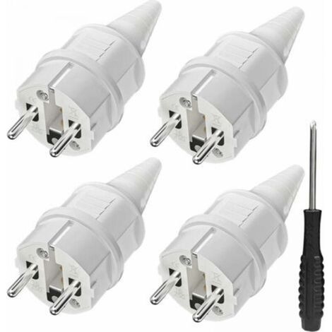 Plug with anti-kink protection [4 pieces], 4 rubber grounding plugs (250 V/16 A) + 1 screwdriver, suitable for outdoor use (1/5)