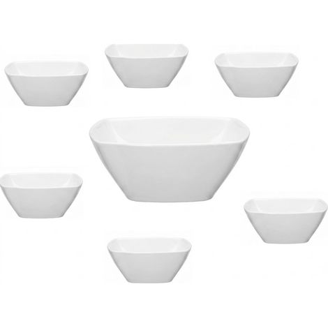 Set macedonia insalate 7 Pezzi Eclissi bianco con Insalatiera Grande 22cm e 6 Coppette 14cm in Vetro Opale Resistenti Forma ciotole Quadrata Impilabili Lavastoviglie e Microonde (1/5)