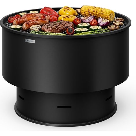 Blumfeldt Pompeji Brasero avec gril Brasero Barbecue pare-étincelles anti-basculement robuste 60 cm Noir