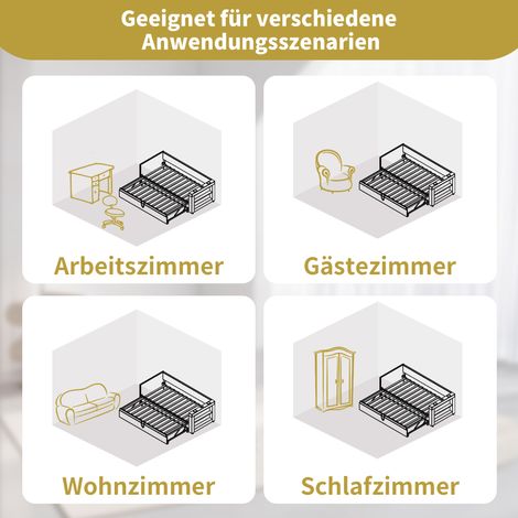Canapé-lit escamotable 90x190 cm, banquette convertible avec tiroir, accoudoirs avec ports USB et Type-C, porte-gobelets, tissu lin mélangé, beige, sans matelas. (1/5)