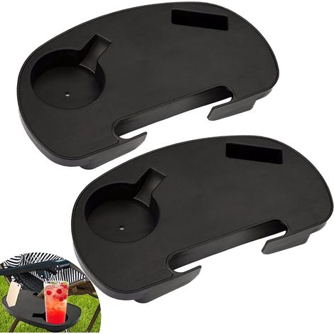 Set aus 2 seitlichen Stuhltabletts, ovaler Zero-Gravity-Getränkehalter mit Fach für Mobilgeräte und Snacktablett, Stuhl-Getränkehalter für Camping, Garten und Getränke (1/5)