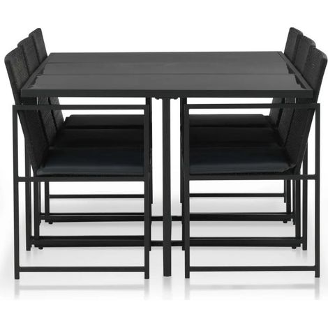 Table rectangulaire et 6 chaises de jardin résine tressée noir et métal Malm (1/3)