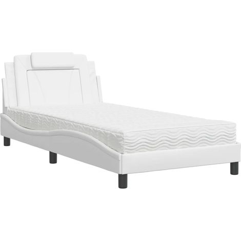 Maison Exclusive - Bett "Viana" mit Matratze Weiß 100x200 cm Kuns (1/5)