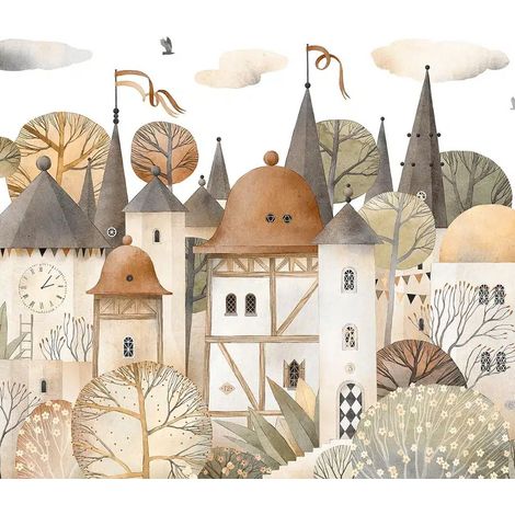 papier peint panoramique royaume des fées blanc, beige et marron - Sanders & Sanders (1/5)