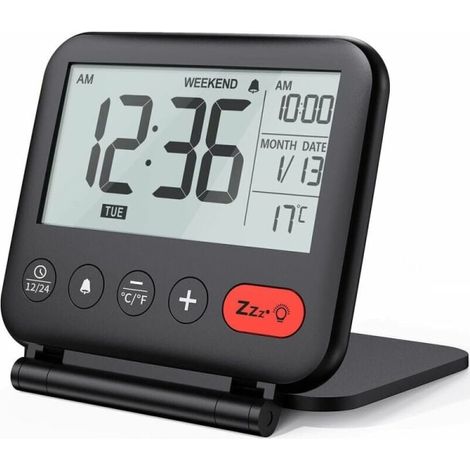 Réveil numérique LCD portable minimaliste, horloge de voyage compacte avec affichage digital, mini réveil électronique pour bureau et déplacements (1/2)
