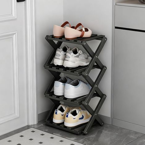 Kompaktes Schuhregal – 4-stöckiges, klappbares Schuhregal (keine Montage erforderlich) – für Eingangsbereiche, Schlafzimmer, begehbare Kleiderschränke – Schwarz