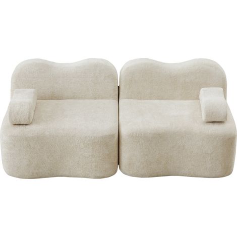 ELVMI Divano Modulare senza Struttura con Seduta Profonda e Pouf Collegabile, Cuscino Bracciolo, Velluto Beige (1/5)