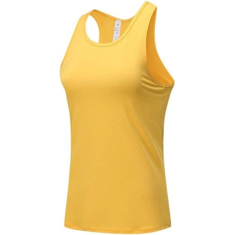 Women's quick-drying, sleeveless polyester tank top for the gym, running, yoga, and fitness workouts. Sizes S to XL. Available in white, emerald green, yellow, and orange. (1/5)
