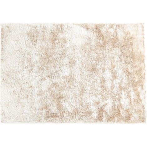 Vente-Unique – Tapis shaggy 200 x 290 cm – Poils longs 3 cm ultra doux – 100 % polyester beige – Densité 2420 g/m² pour intérieur