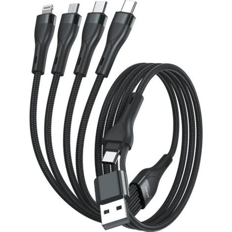 Câble USB-C/USB-A 4smarts 1,2 m 4 en 1 noir (1/4)