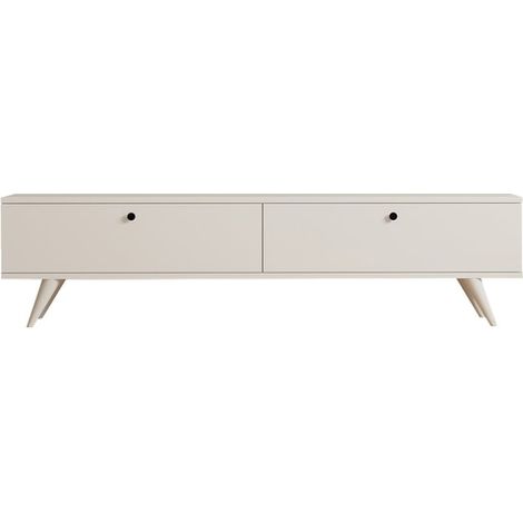 Cotecosy – Meuble TV en bois blanc 160 x 25 x 40 cm – 2 tiroirs – Épaisseur 18 mm – Design intemporel pour intérieur moderne (1/5)