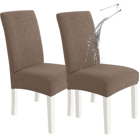 Set mit zwei Stuhlhussen, elastische Esszimmerstuhlhussen, waschbare Stuhlhussen, hellbraun (1/5)