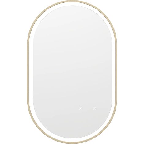 Miroir de salle de bain lumineux ovale anti buée avec contour doré - 50 x 80 cm - ALARICO