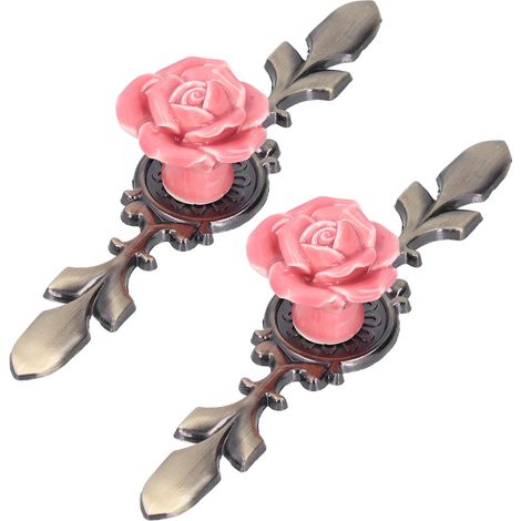 Lot de 2 boutons de meuble en céramique en forme de rose, pour tiroir de placard ou de cuisine. (1/5)