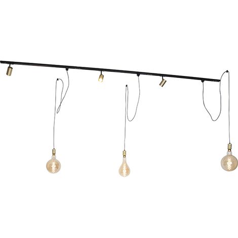 Modern Track Lighting System with 3 Spotlights and 3 Pendants Gold 1-Phase - Iconic Cavalux Jeana