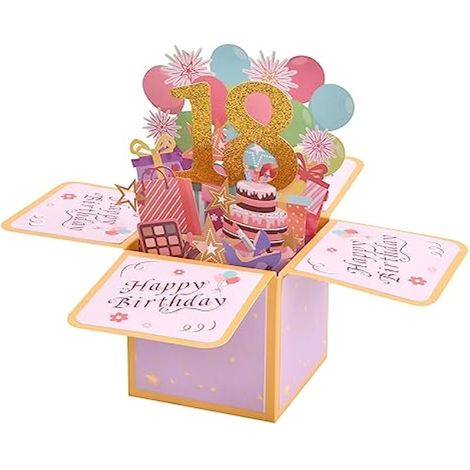 Carte d'anniversaire pour les 18 ans, carte 3D pop-up avec enveloppe et boîte, carte de vœux originale pour les camarades de classe et les amis (1/5)