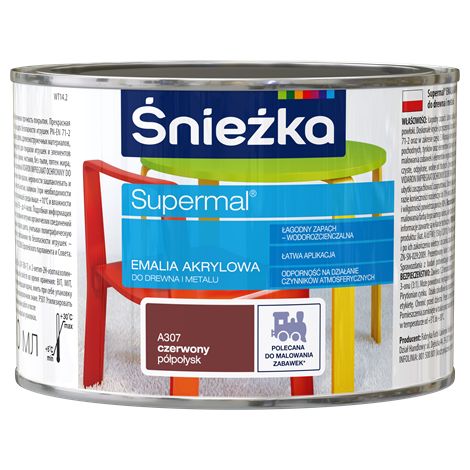 Émail acrylique Supermal pour bois et métal A307 rouge semi-brillant 0,4 L